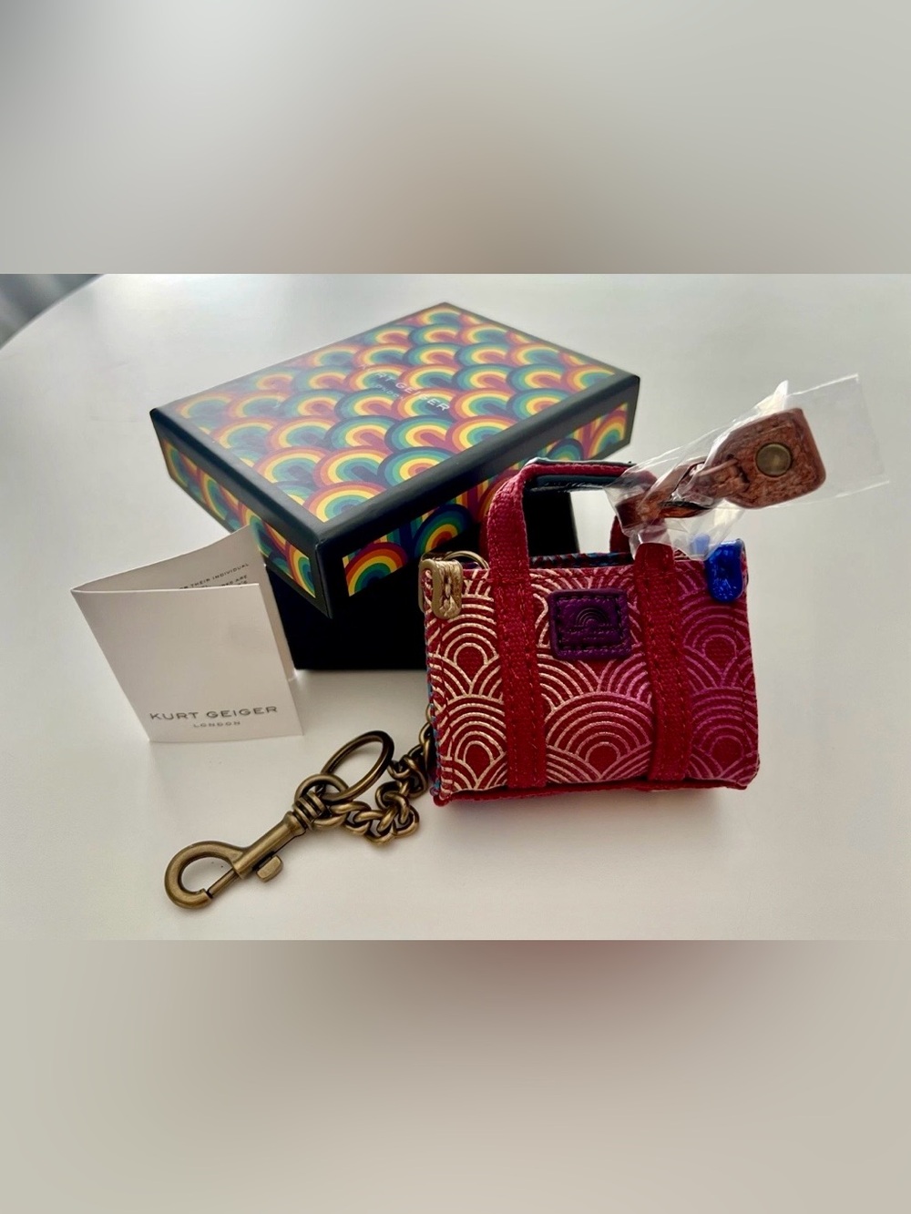 NEW Kurt Geiger London Southbank Red Canvas Mini Tote Bag Keychain NWT NIB